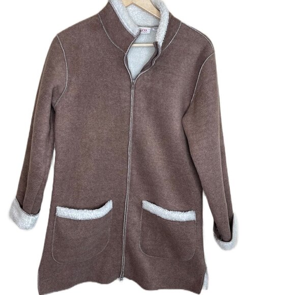 Denim&Co Jackets & Blazers - DENIM&CO brown fleece and sherpa lined pocket zip up warm jacket coat